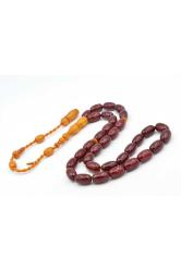 Hakkı Usta İmzalı Kapsül Osmanlı Model Bordo Sıkma Kehribar Tesbih