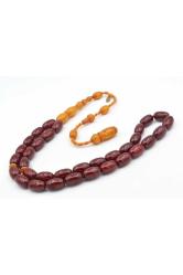 Hakkı Usta İmzalı Kapsül Osmanlı Model Bordo Sıkma Kehribar Tesbih
