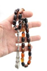 Hakiki Doğal Kapsül Kesim Çizgili Akik Tesbih 1.Kalite Doğal Taş