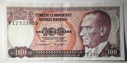 7. Emisyon 100 Türk Lirası F12 723059 Koleksiyonluk Eski Para Çok Temiz Kondisyonda