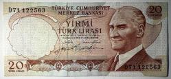7. Emisyon 20 Türk Lirası D71 122563 Koleksiyonluk Eski Para Çilaltı+ Kondisyonda