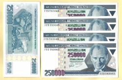 LOT.12 » 5 Adet TURKEY 250 000 (250000) Lira ----- PREFIX I -----1992 UNC ÇİL