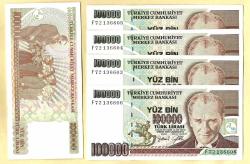5 Adet TURKEY 100 000 Lira -----PREFIX F ----- 1979 UNC  ÇİL
