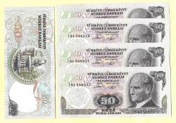 LOT.10 » 5 Adet TURKEY 50 LIRA PREFIX-- I81 --- 1970 (1976) UNC  ÇİL