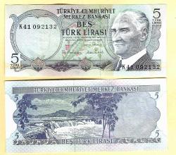 LOT.7 » TURKEY 5 Lira ----- PREFIX K41 -----1976 UNC ÇİL