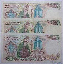 3 ADET 7. EMİSYON 5.000 TL D-E HARFLERİ ÇT