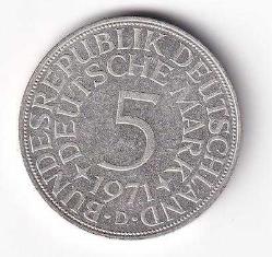 ALMANYA 5 MARK 1971 D ÇİL GÜMÜŞ:11,28 GR