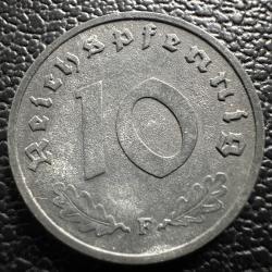 Nazi Almanyası 10 Reichspfennig 1944 F. Gamalı Haç Detaylı. Çinko. Doğal Koyu Gri Renk