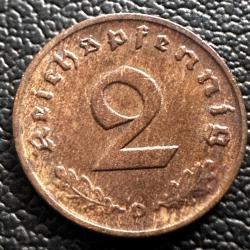 Nazi Almanyası 2 Reichspfennig 1940 D. 1940 yılı Münih Darphanesi baskısı az çıkar. Gamalı Haç