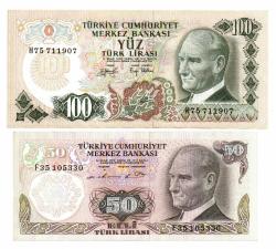 Türkiye 6. Emisyon 100/50 Lira Takım (1976-1983) Orjinal Eski Kağıt Paralar