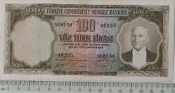 5.EMİSYON 1.TERTİP 100 TÜRK LİRASI KAĞIT PARA SERİ A4 46255 SERİ NOLU SERİNİN 2. EN NADİRİDİR NATUREL OLUP ÇOK ÇOK TEMİZDİR ÇOK NADİRDİR