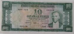 5.EMİSYON 3.TERTİP 10 TÜRK LİRASI KAĞIT PARADIR SERİ Y23 68518 ÇİLALTI EN NADİRİ KONDİSYONUNDAKİ KATALOK DEĞERİ;1500 DOLAR ÇOK NADİR