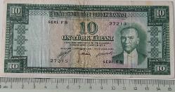 5.EMİSYON 1.TERTİP 10 TÜRK LİRASI KAĞIT PARADIR SERİ F8 27215 SERİ NOLU EN NADİRİ KONDİSYONUNDAKİ KATALOK DEĞERİ;1000 DOLAR ÇOK ÇOK NADİR