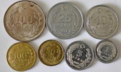 Türkiye Cumhuriyeti  1988 Yılı 1/5/10/25/50/100/100 Lira Set ÇA/ÇT   6737