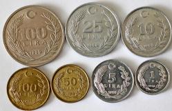 Türkiye Cumhuriyeti  1988 Yılı 1/5/10/25/50/100/100 Lira Set ÇA/ÇT   6738