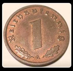 1939 - 1 REICHS-PFENNIG “A Damgalı” KM#89 (1 Reichspfennig) Nazi Almanyası (3. Reich Dönemi) Gamalı Haç (Svastika) / (YBMNAZİ3)