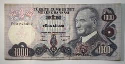 6. Emisyon 1.000 Türk Lirası F03 273402 Çok Temiz Kondisyonda Koleksiyonluk Eski Para