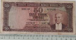 5.EMİSYON 3.TERTİP 50 TÜRK LİRASI SERİ S8 023830 SERİ NUMARALI KAĞIT PARA (GÜL KURUSU) NATÜREL ÇOK ÇOK TEMİZ 2024 KATALOK DEĞERİ;1.200 DOLAR EN NADİRİ