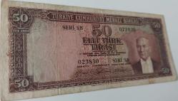 5.EMİSYON 3.TERTİP 50 TÜRK LİRASI SERİ S8 023830 SERİ NUMARALI KAĞIT PARA (GÜL KURUSU) NATÜREL ÇOK ÇOK TEMİZ 2024 KATALOK DEĞERİ;1.200 DOLAR EN NADİRİ