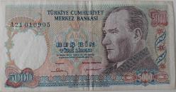 7.EMİSYON 1.TERTİP 5.000 BEŞ BİN TÜRK LİRASI A21010905 SERİ NOLU KAĞIT PARA ÇOK ÇOK TEMİZ NADİR