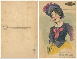 Fransa Çizim Kartpostal,Sağ Üst Köşede Krık Var Biraz Yorgun