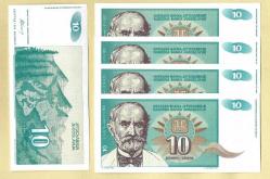 5 Adet YUGOSLAVIA 1994 10 Dinar P-138 UNC ÇİL