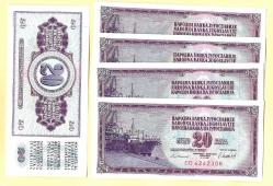 5 Adet YUGOSLAVIA 1981 20 Dinar P-88b UNC  ÇİL