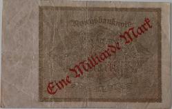 1922 ALMANYA-BERLİN REİCH 1000 MARK ÜZERİNE 1 MİLYAR SÜRŞARJLI ORİJİNAL KAĞIT PARASI 29AF 035079 ÇOK NADİRDİR