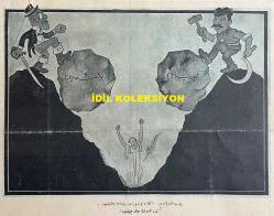 Osmanlıca Akbaba Mizah Dergisi-Gazetesi, Orijinal Dönem Basım, (Ottoman Magazine-Newspaper) - 3 Mart 1927 - Sayı: 443 - Karikatürist Ramiz Gökçe'nin Josef Stalin'i Tasvir Eden Çalışması: Rusya Emperyalizmi, İngiltere Bolşevizmi Yıkmaya Çalışıyor.. 