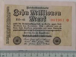 1923 ALMANYA-BERLİN 10 MİLYON MARK ORİJİNAL KAĞIT PARASI ÇİL EO-61 001961 NADİRDİR