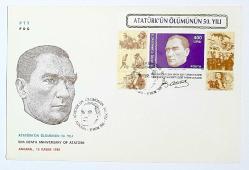 1988 FDC Atatürk'ün Ölümünün 50. Yılı Hatıra Bloğu, Ankara, 10.11.1988, PTT M.O.B.Y.D. İlk Gün Zarfı (FDC-406)