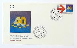 1989 FDC Avrupa Konseyi'nin 40. Yılı, Ankara, 05.05.1989, PTT M.O.B.Y.D. İlk Gün Zarfı (FDC-412)