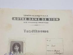 1930 İZMİR KARŞIYAKA NOTRE DAME DE SION - KIZ FRANSIZ MEKTEBİ DİPLOMASI