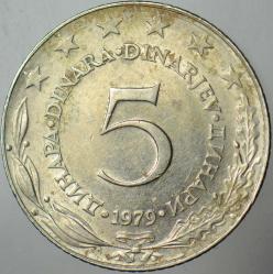 YUGOSLAVYA 5 DİNAR 1979 TİTO DÖNEMİ.
