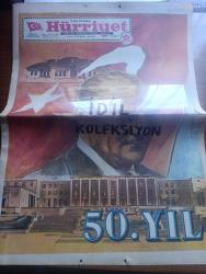 Hürriyet Gazetesi - Turkish Newspaper - 29 Ekim 1973 - Cumhuriyetin 50. Yılı - 4 ülke devlet başkanının Hürriyet aracılığıyla Türk milletine 50. Yıl mesajı fotoğraflar - Hürriyet'in 50. Yıl armağanı Türk ünlüleri heykel müzesi açıldı fotoğraf - Ankara'da Cumhuriyet Bayramı törenleri - Mısır Türkiye'den Amerikan uçakları için bilgi istedi - liderlerle görüşen Bülent Ecevit demokratik rejimi aksatmadan yürüteceğiz dedi fotoğraf - Süleyman Demirel rejim işledikçe problem çözülür dedi - 50. Yılda Türk işçisinin dev eseri Boğaz Köprüsü açılıyor fotoğraf - köprüden geçecek otobüslerin güzergahı belli oldu - Boğaz köprüsü'nün kuralları - cumhuriyetin 10. Yıl şenlikleri 3 gün 3 gece sürmüştü Fotoğrafı - 10. Yıl marşı - ölüme meydan okuyan artistler John Wayne Douglas Fairbanks Burt Lancester Fotoğraflar - televizyonda bugün - bir devrin romanı yazan Halide Nusret Zorlutuna Yazı Dizisi - Cumhuriyetimizin 50. Yılın sebebi ile Süleymaniye Camisinde mahya Fotoğrafı - tekel binasında sigara kulesi