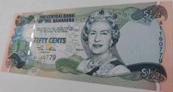 2001 BAHAMALAR 5 CENTS (½ DOLLAR) ORİJİNAL KAĞIT PARASI ÇİL A1160779 NADİRDİR