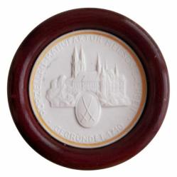 Almanya, Meissen Albrechtsburg Kalesi Temalı (Beyaz) Porselen Madalyon. Çerçeveli. (6,5 cm) Nadir.