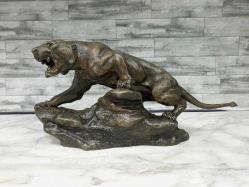 Antika Fransız Thomas Francois Cartier İmzalı Bronz Panter Heykeli