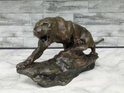 Antika Fransız Thomas Francois Cartier İmzalı Bronz Panter Heykeli