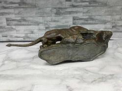 Antika Fransız Thomas Francois Cartier İmzalı Bronz Panter Heykeli