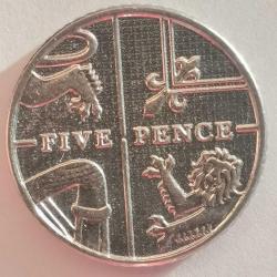 İNGİLTERE  2015  5 PENCE  ESKİ TİP PORTRE ALTINDA IRB YAZISI
