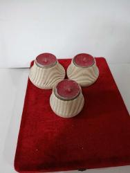 HAM AĞAÇTAN EL YAPIMI TASARIM ÜÇLÜ MUMLUK