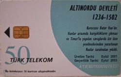 TELEFON KARTI BÜYÜK TÜRK DEVLETLERİ BÜYÜK ALTINORDU DEVLETİ 1236-1502 EYLÜL 2001 KOLEKSİYONLUK TÜRK TELEKOM 50 KONTÜR İÇİNDE KONTÜR YOKTUR HALİYLE ADET FİYATIDIR