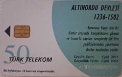 TELEFON KARTI BÜYÜK TÜRK DEVLETLERİ BÜYÜK ALTINORDU DEVLETİ 1236-1502 EYLÜL 2001 KOLEKSİYONLUK TÜRK TELEKOM 50 KONTÜR İÇİNDE KONTÜR YOKTUR HALİYLE ADET FİYATIDIR