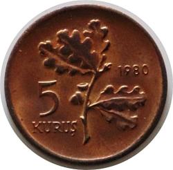 1980 5 Kuruş  FAO Kalkınma İçin Balıkçılık     (8650)