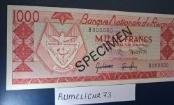 Ruanda-1,000 Francs-1971-SPECİMEN -ÇİL-