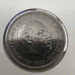 İspanya 5 Peseta 1957 (74). Bayraklı Kapamasında. Çil