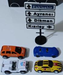 Plastik araba lar Eskişehir Ankara yol yön tabelası oyuncak set koleksiyon dekor tasarım hediye vintage retro hobi minyatür diorama reklam promosyon