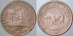 LİBERYA 1 CENT 1972 YELKENLİ ve FİL.