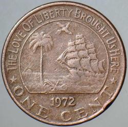 LİBERYA 1 CENT 1972 YELKENLİ ve FİL.